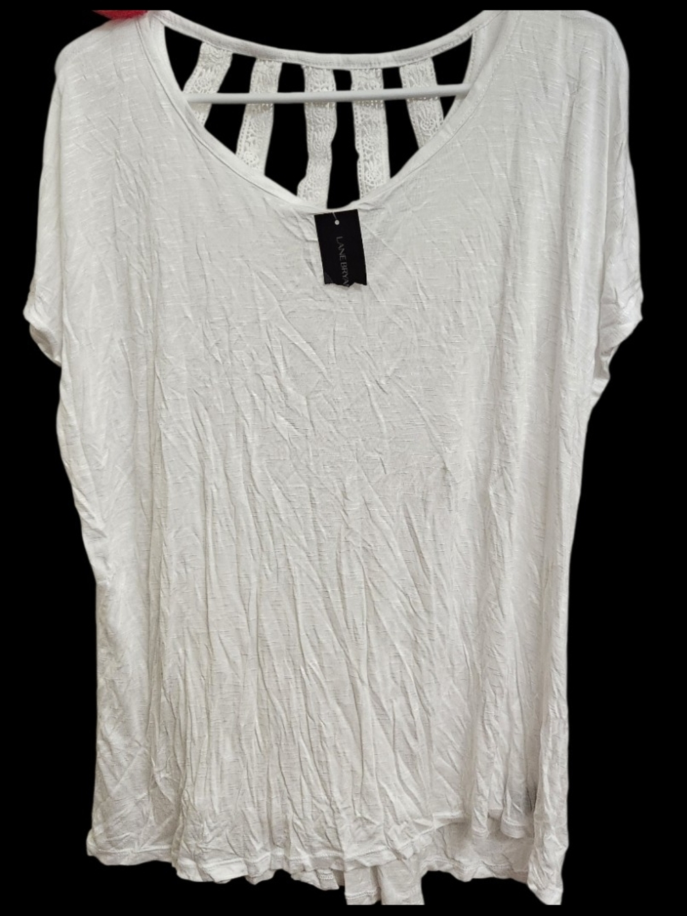 Lane Bryant White Short-Sleeve Top with Strappy Lace Back